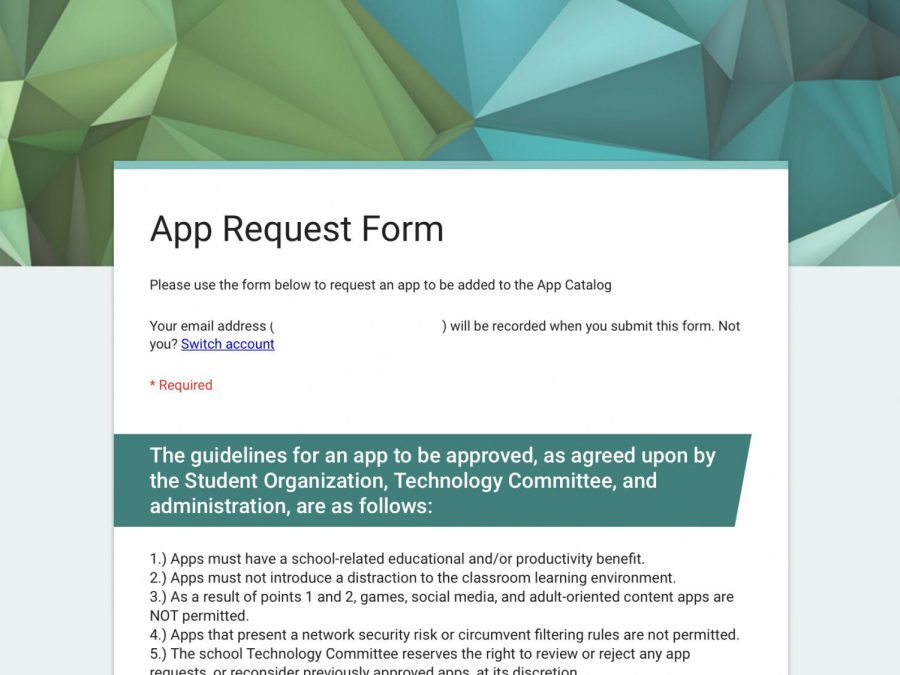 A screenshot of the app request form. The app request form allows students to request apps for the App Catalog.