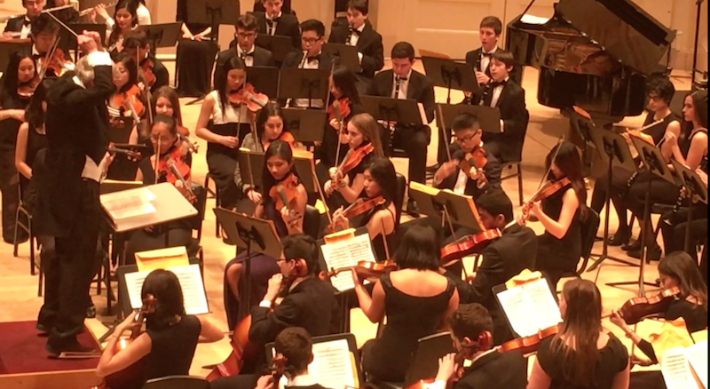 The band and orchestra performing in Carnegie Hall in 2016. (Credit: Mr. Rutkowski)