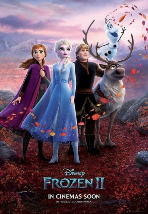 The Frozen Gang — Elsa, Anna, Kristoff, Olaf, and Sven — shown in a character poster which advertises the release of the movie. 