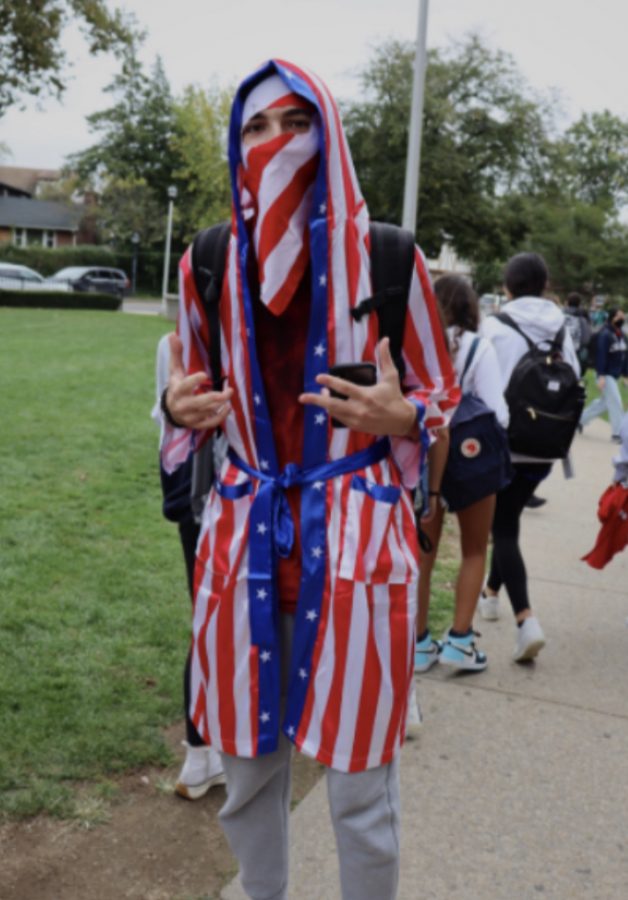 Sophomore Aaron Mashieh wears red, white and blue from head to toe.