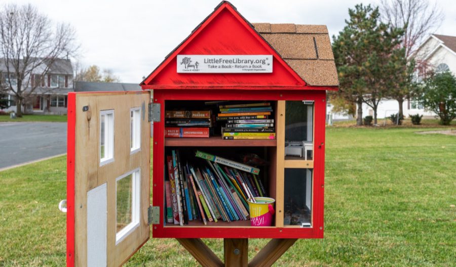 A “little free library” hosts a multitude of books (Credit: The New York Times).