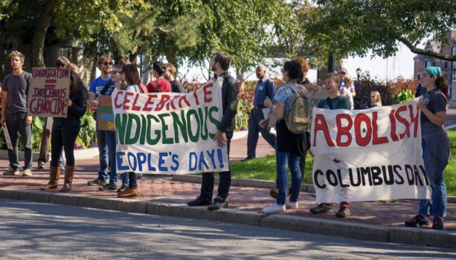 Protesters and activists come together in Boston to promote Indigenous People’s day and push to abolish Columbus Day, as they believe that Columbus’s explorations lead to genecoide of Indigneious Peoples. Photo credits: Matt Conti