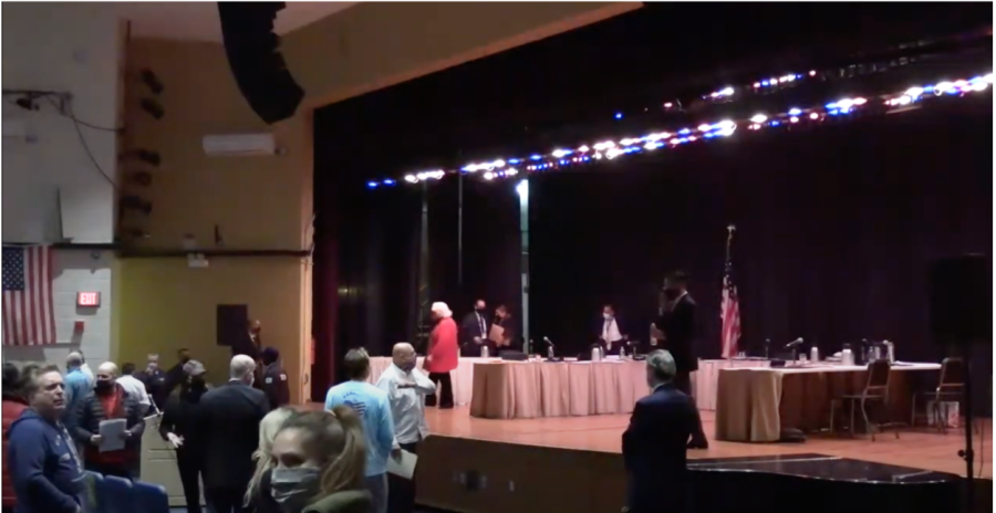 A screenshot from the livestream of the meeting, showing the moments just after the Board took a recess. (Credit: Ava Hoffman).