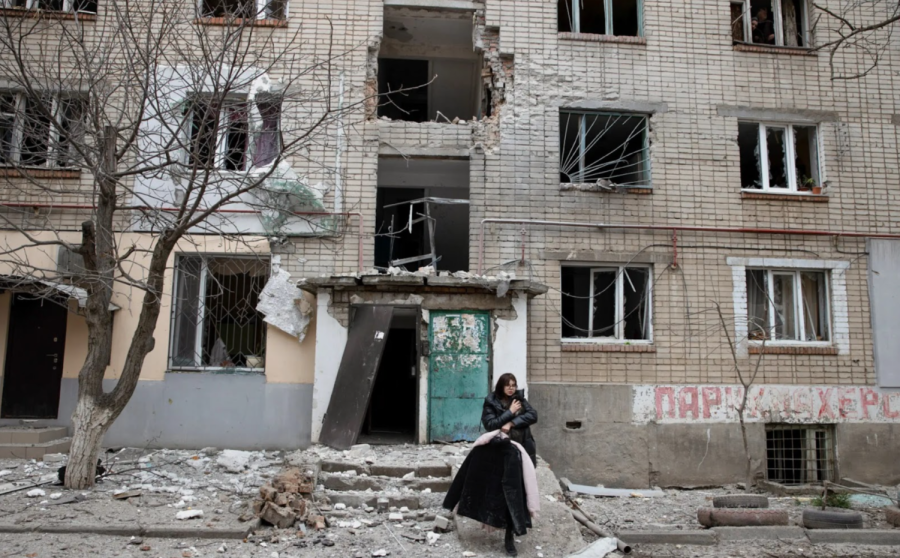 A damaged apartment building in Mykolaiv, Ukraine, on Monday (Credit: The New York Times).