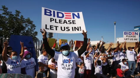 Migrants from Central America, requesting asylum into the United States, protest for the Biden administration to let them into the United States.