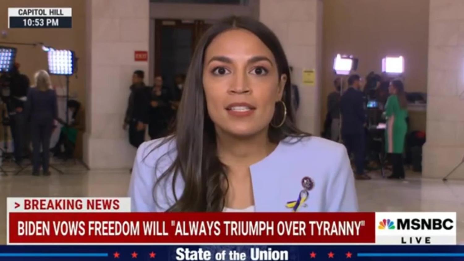 Congresswoman Alexandria Ocasio-Cortez speaking during interview with MSNBC News.