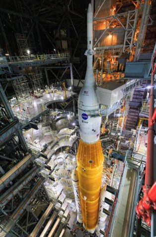The Orion Spacecraft atop Launch Pad 39B on August 29, 2022, being loaded with fuel. (Credit NASA)