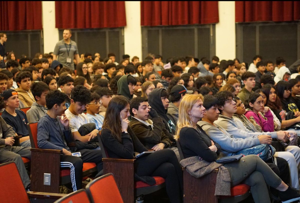 North High’s freshman class listens to Dr. Holtzman’s preliminary announcement at the first Unity Day assembly on Apr. 11. (Mr. Eckers)