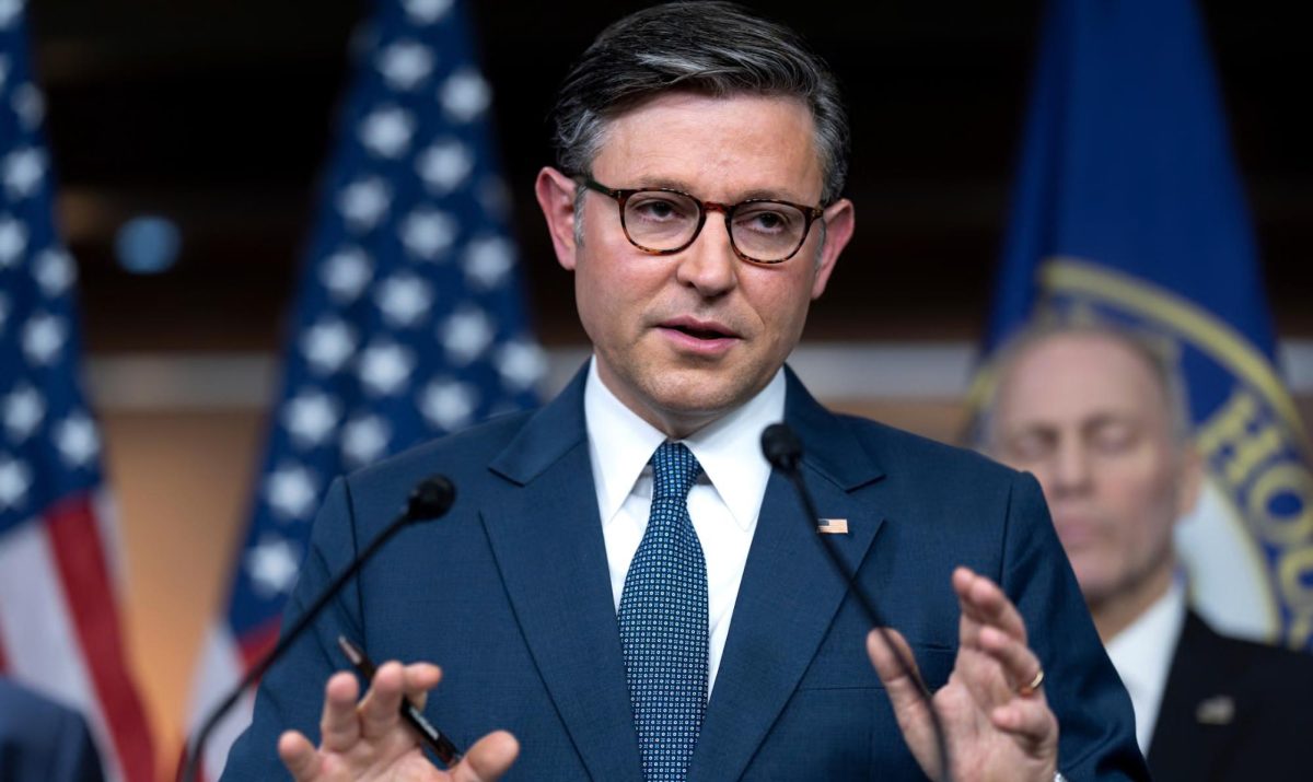 The House speaker, Mike Johnson, speaking at the Capitol last month. This week he confirmed the leak was being investigated. Photograph: J Scott Applewhite/AP
