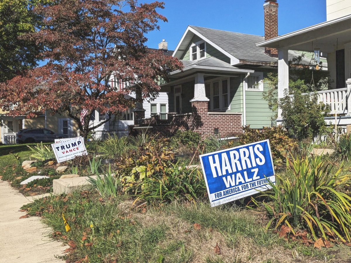 Residential streets: houses have signs for competing candidates in the US presidential election. (Source: Wikidata)