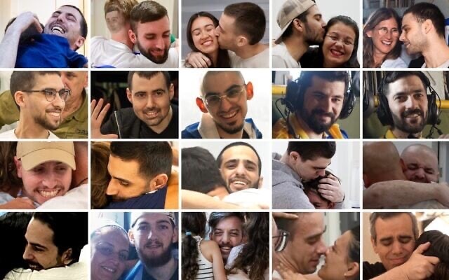 The 20 living hostages released on Oct. 13 2025 (Source: The Times of Israel).